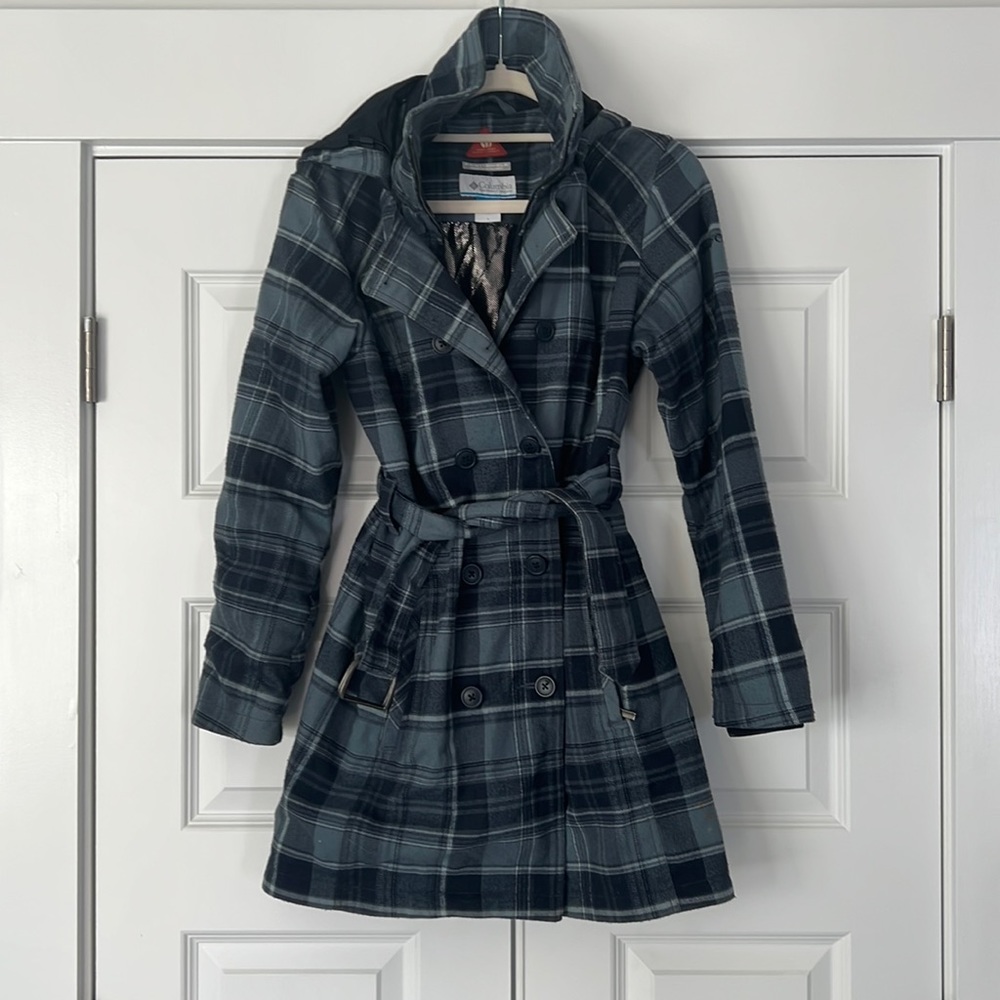 Columbia gray plaid trench coat